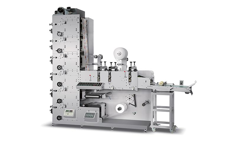 Maquina Impresora flexografica con tres estaciones de troquelado rotativo ZBS-320G